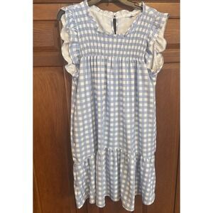 Michelle McDowell Nora Blue Gingham Smocked Flutter Sleeve‎ Mini Dress Size XL